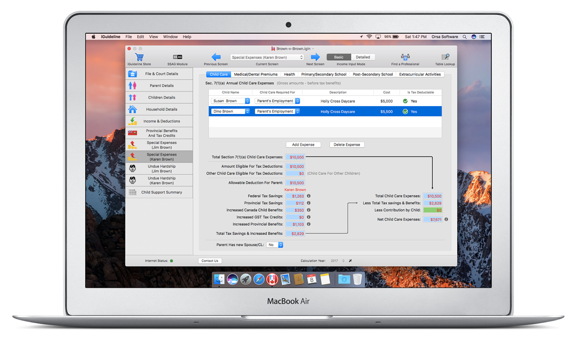 iGuideline Child and Spousal Support Calculator MacBook Air running iGuideline - Canadian Child Support Calculator