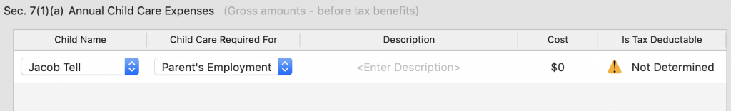 Child Care Expense Added in Table