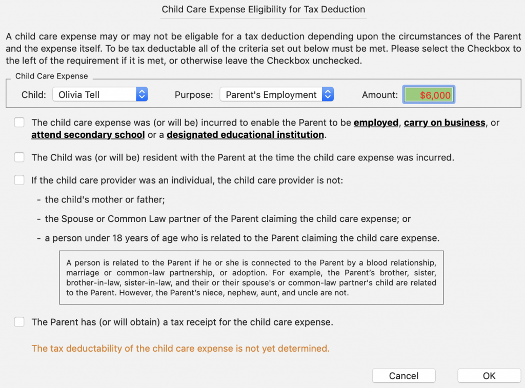 Eligibility For Tax Deduction Sheet