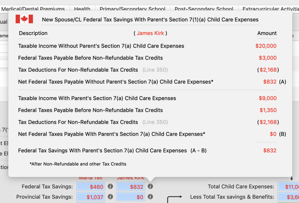 Federal Tax Savings Details for James