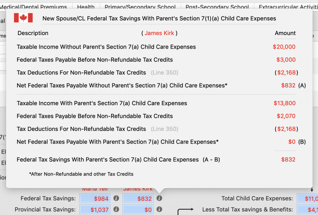 Federal Tax Savings Details for James