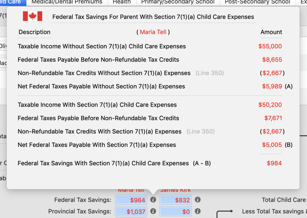 Federal Tax Savings Details for Marie With a New Spouse / Common Law