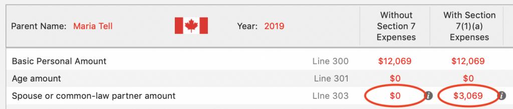 Maria's Line 303 Spouse / common law Tax Credit Amounts