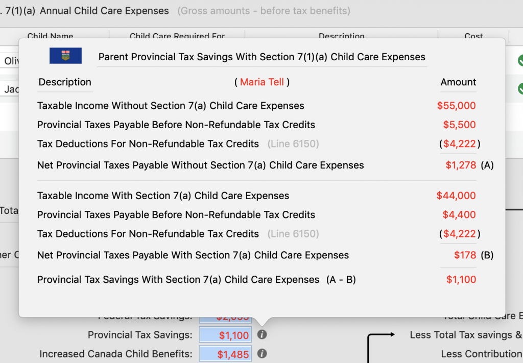 Provincial Tax Savings Details for Marie