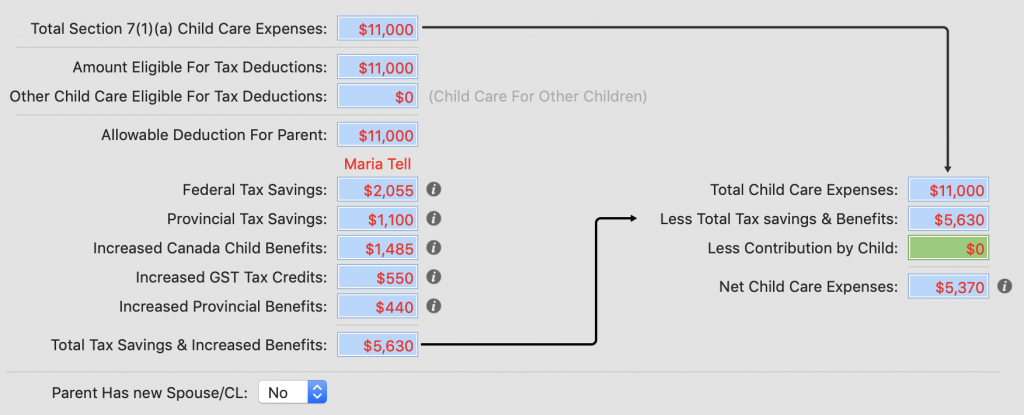 Child Care Expenses Net Costs Calculation