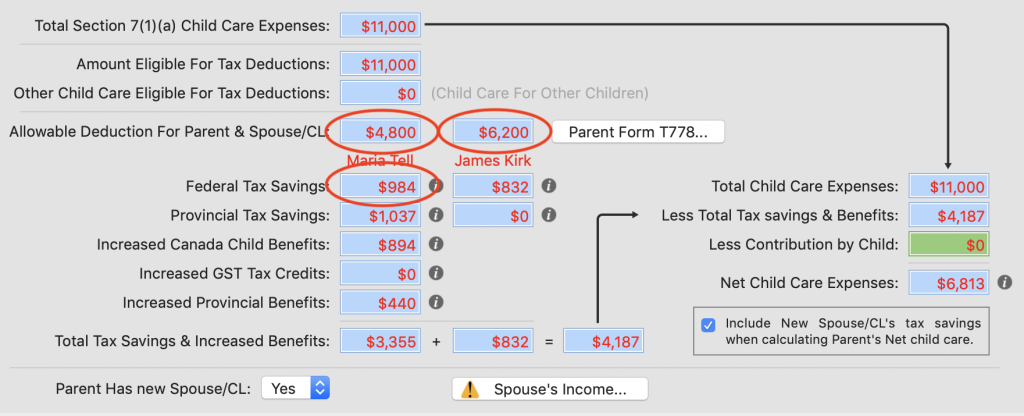 Child Care Expenses Net Costs Calculation With Expenses Being Claimed by Maria and James