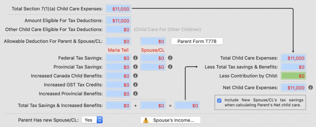 Child Care Expenses Net Costs Calculation With New Spouse Common Law With No Income